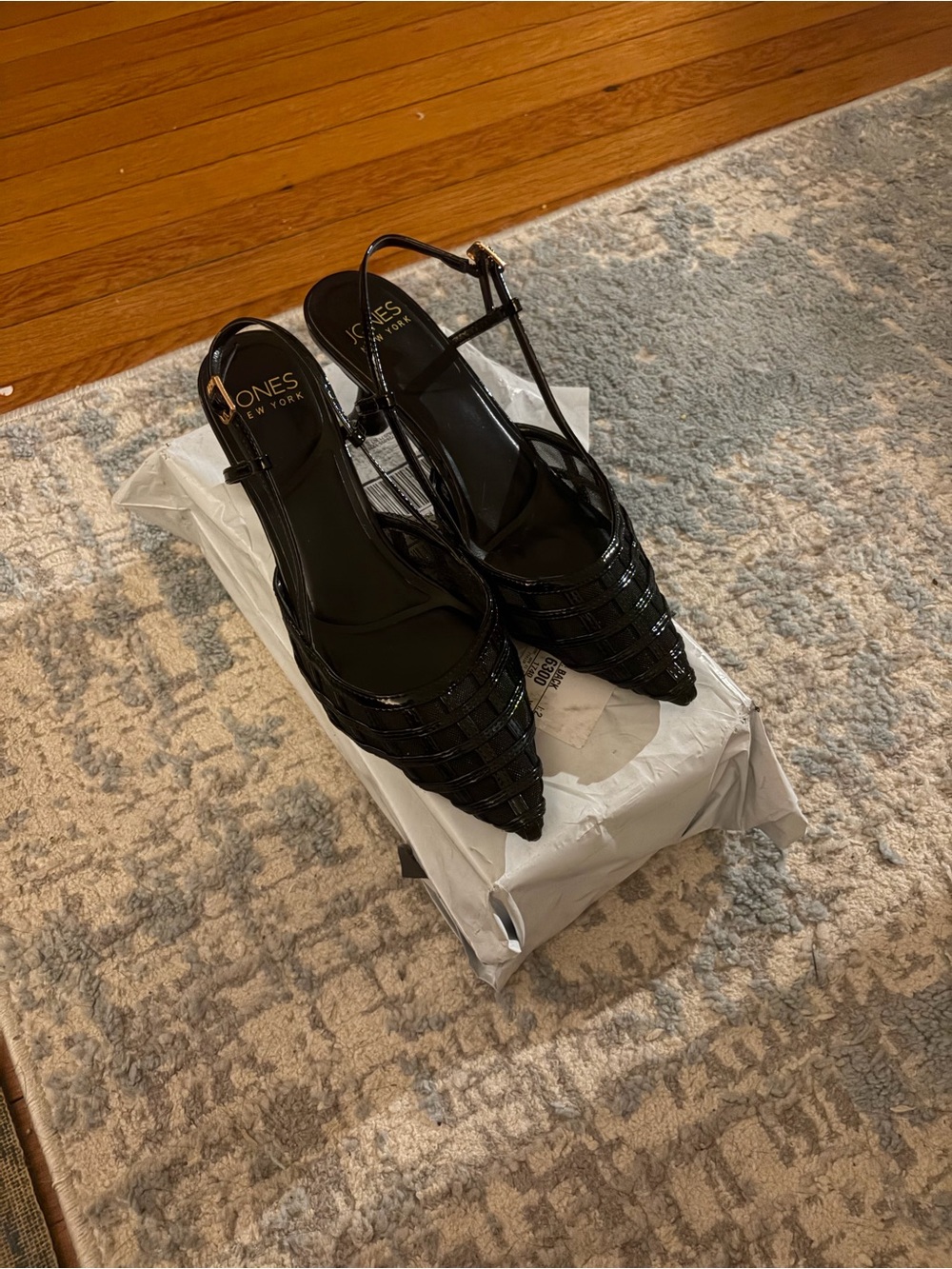 Jones New York Black Woven Pointed Slingback Mules
